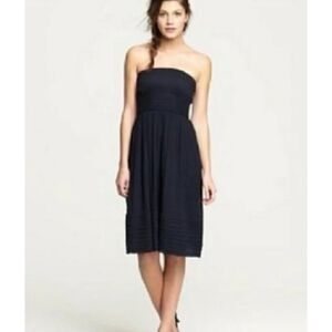 J Crew Black Silk Chiffon Juliet Dress Strapless Pintuck Pleats, Size 10